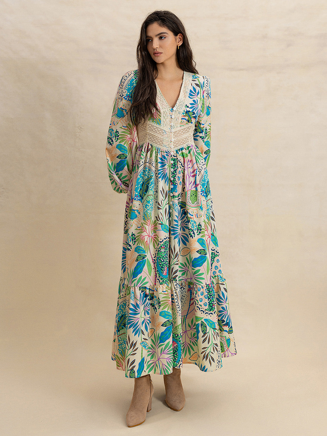 Slit Printed V-Neck