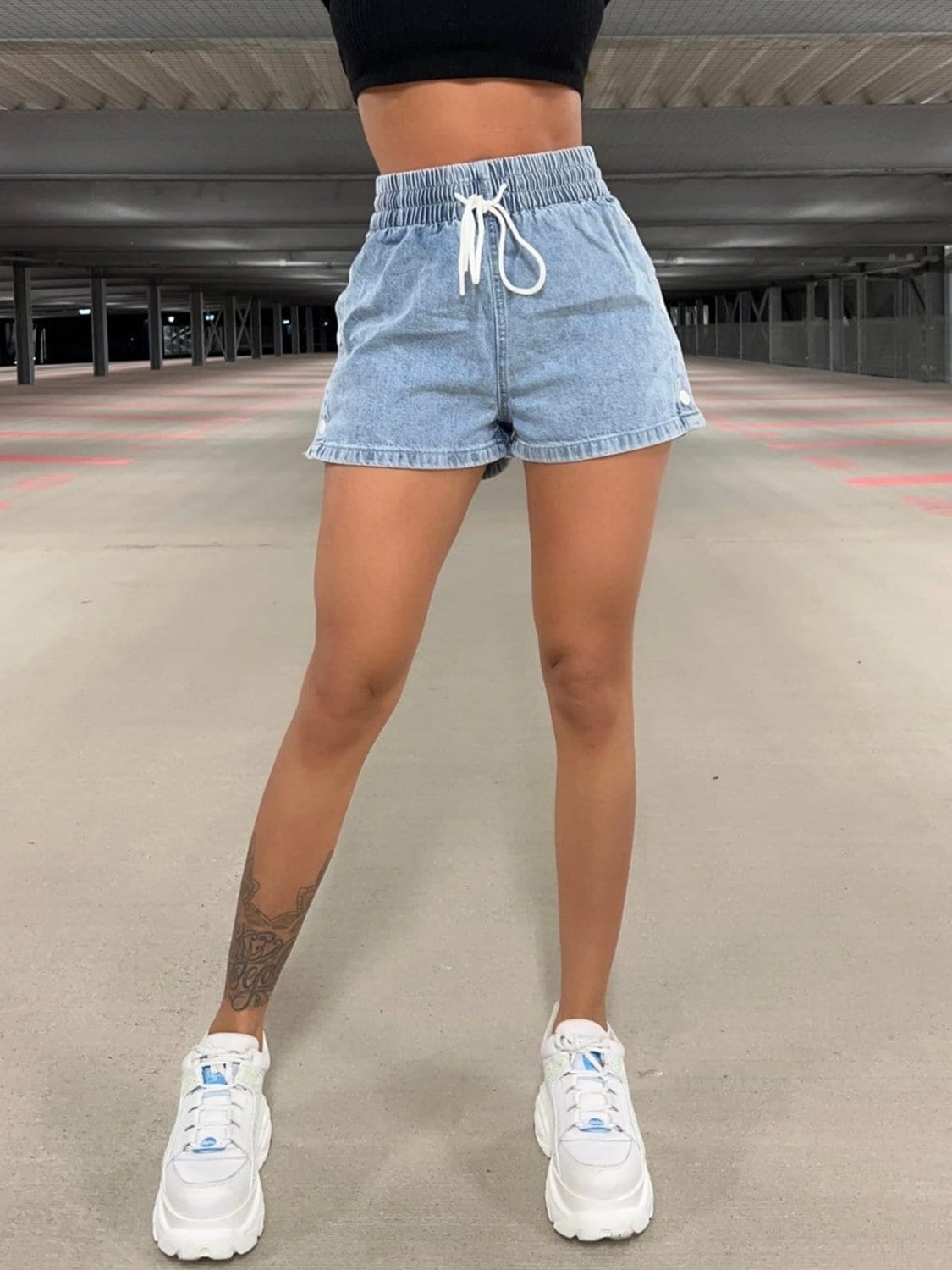 Drawstring High Waist Denim