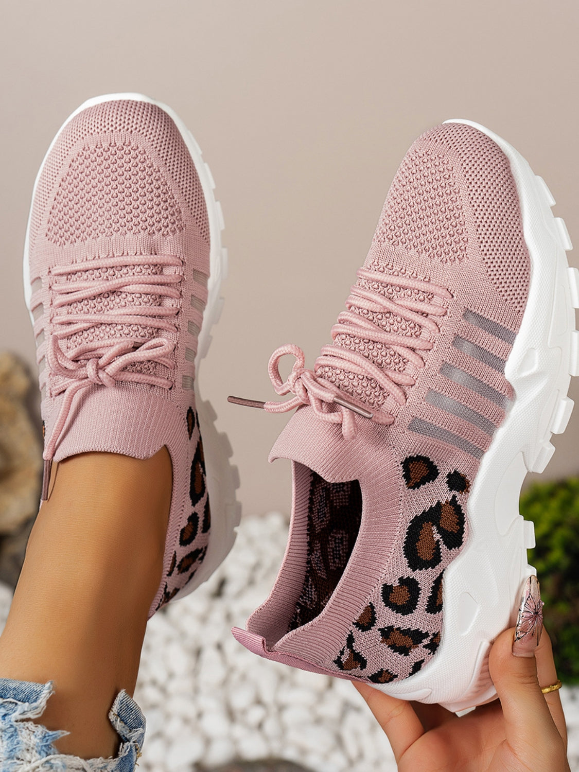 Cutout Leopard Lace Up