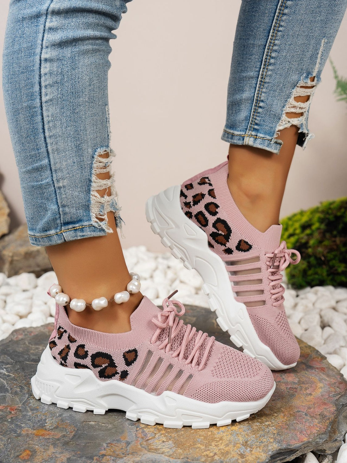 Cutout Leopard Lace Up