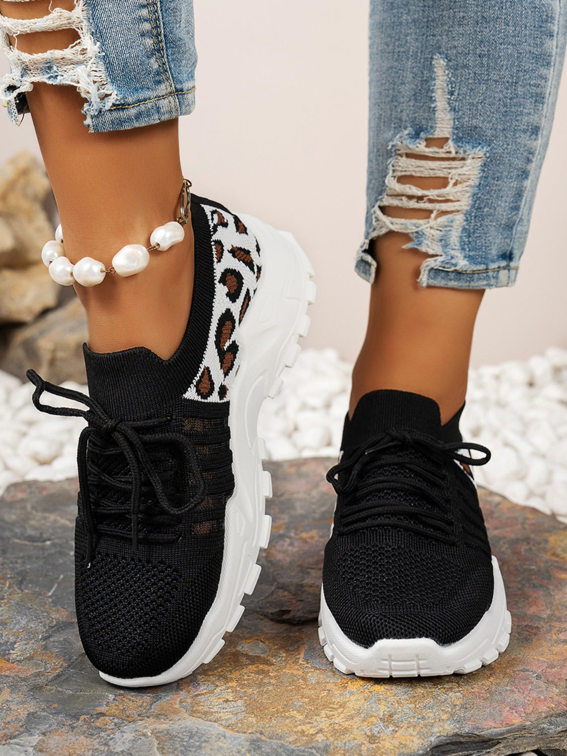 Cutout Leopard Lace Up