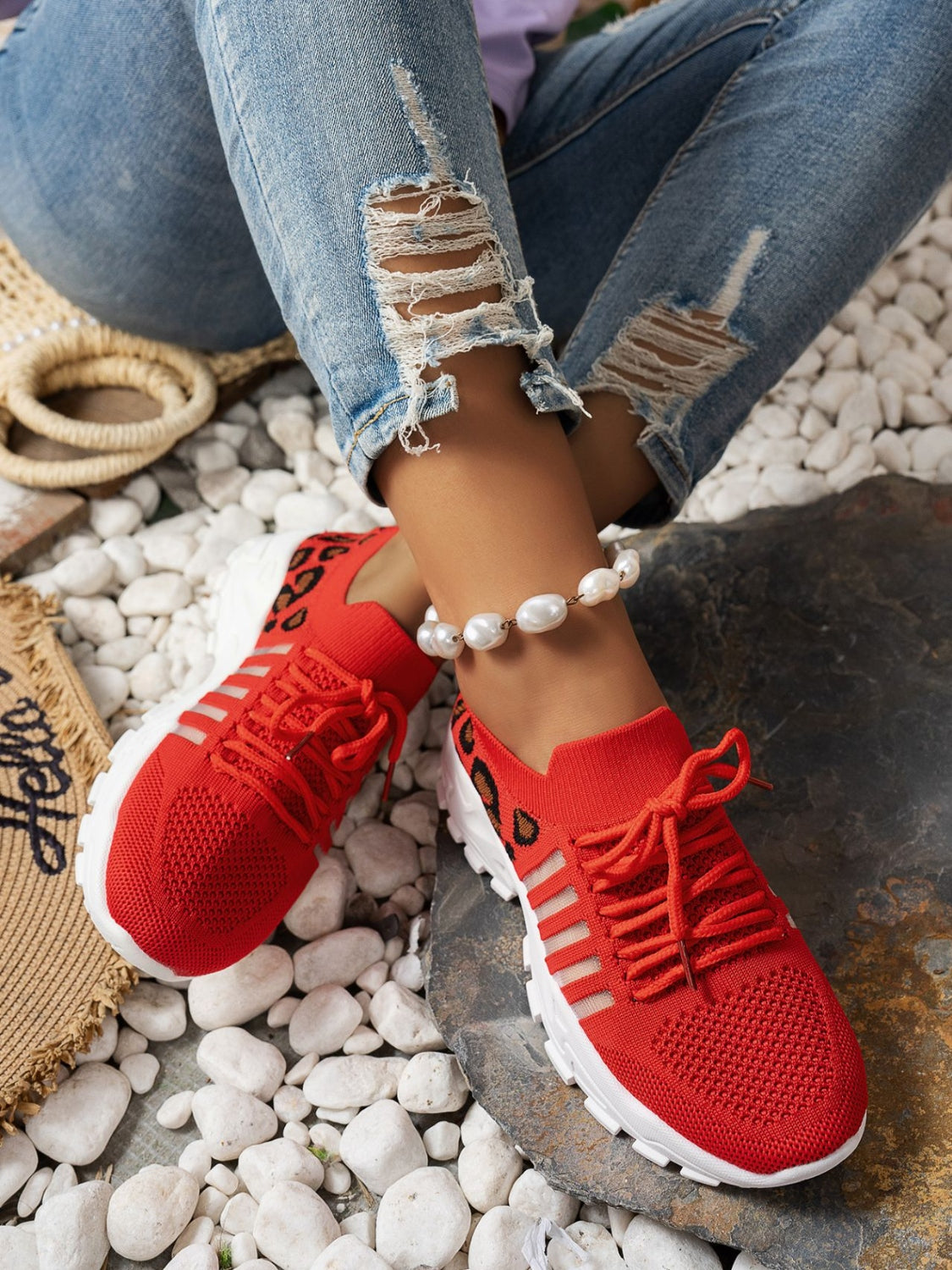 Cutout Leopard Lace Up