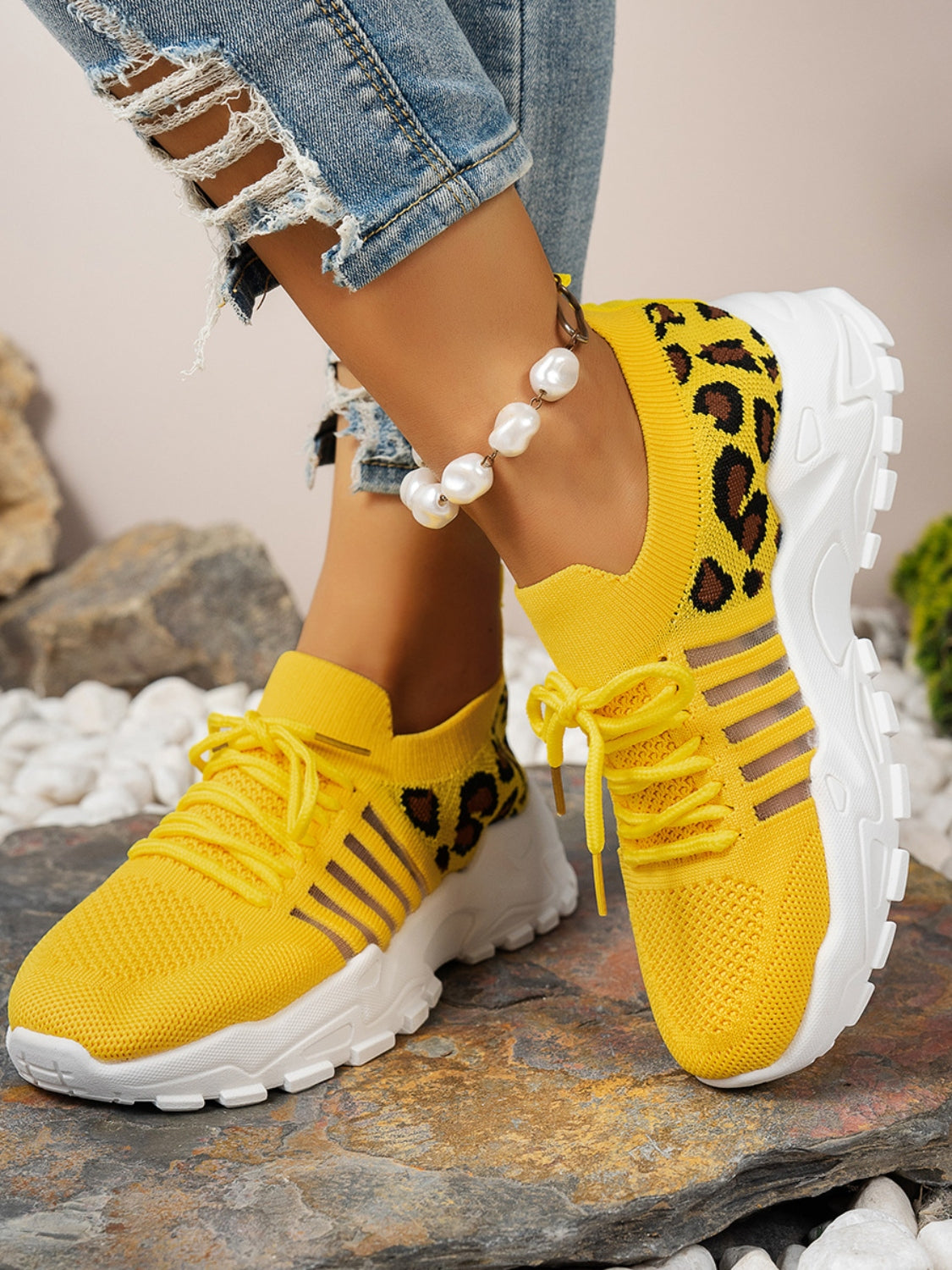 Cutout Leopard Lace Up