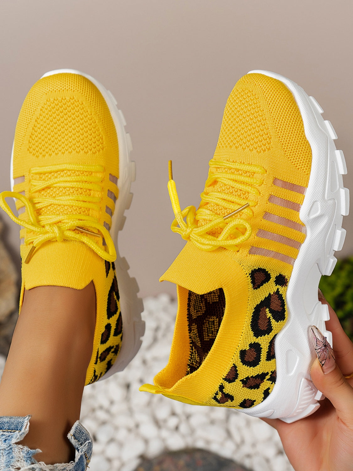Cutout Leopard Lace Up