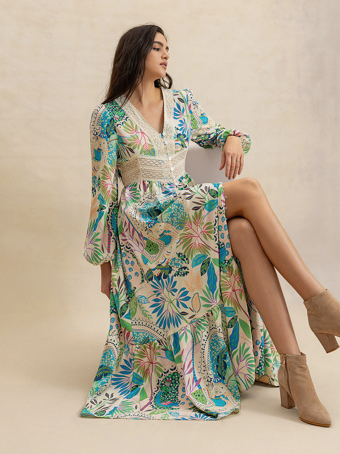 Slit Printed V-Neck