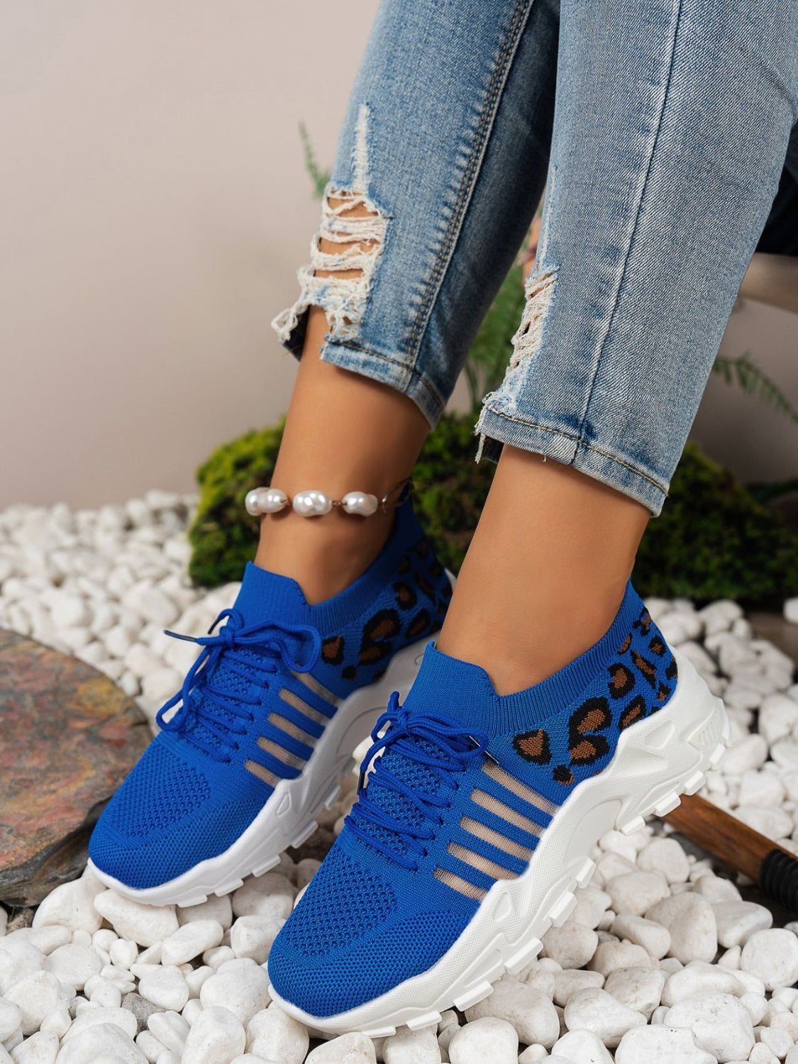 Cutout Leopard Lace Up