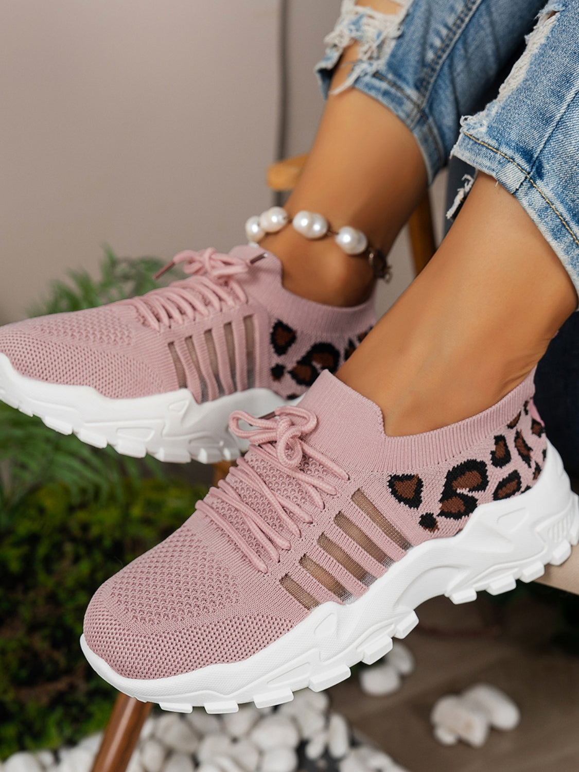 Cutout Leopard Lace Up
