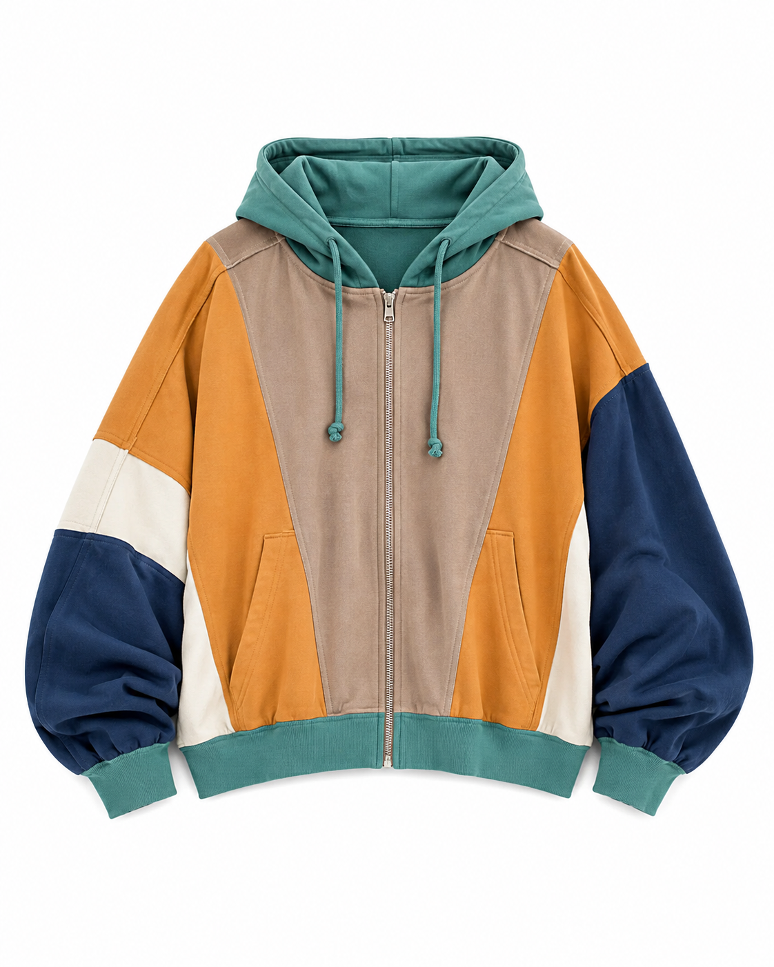 Double Take Full Size Color Block Zip Up