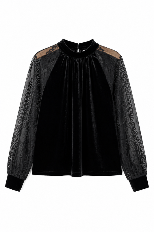 Velvet Lace Long Sleeve Blouse