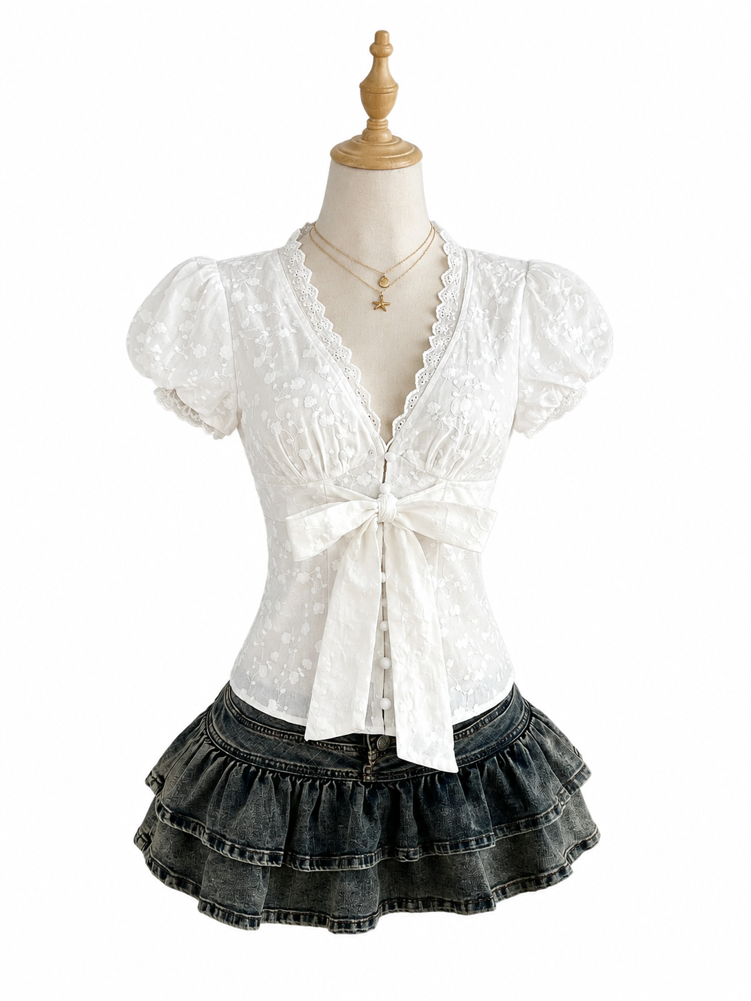 Lace Detail Bow Front Blouse