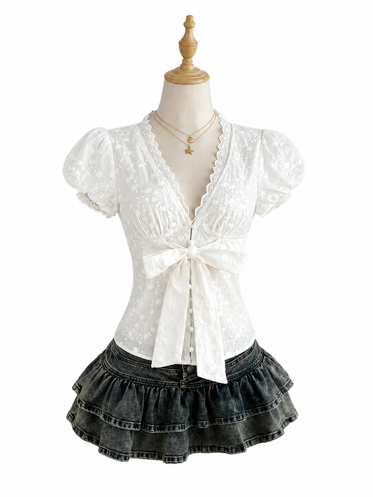 Lace Detail Bow Front Blouse
