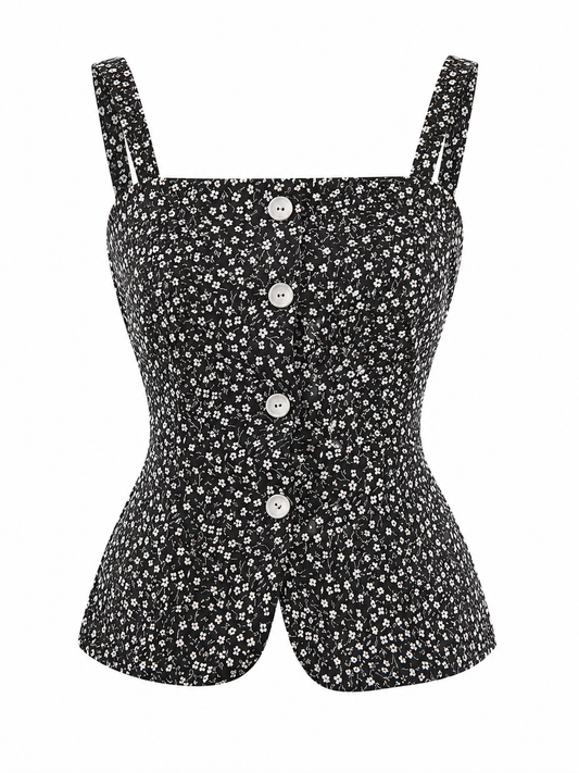 Floral Print Button-Front Tank