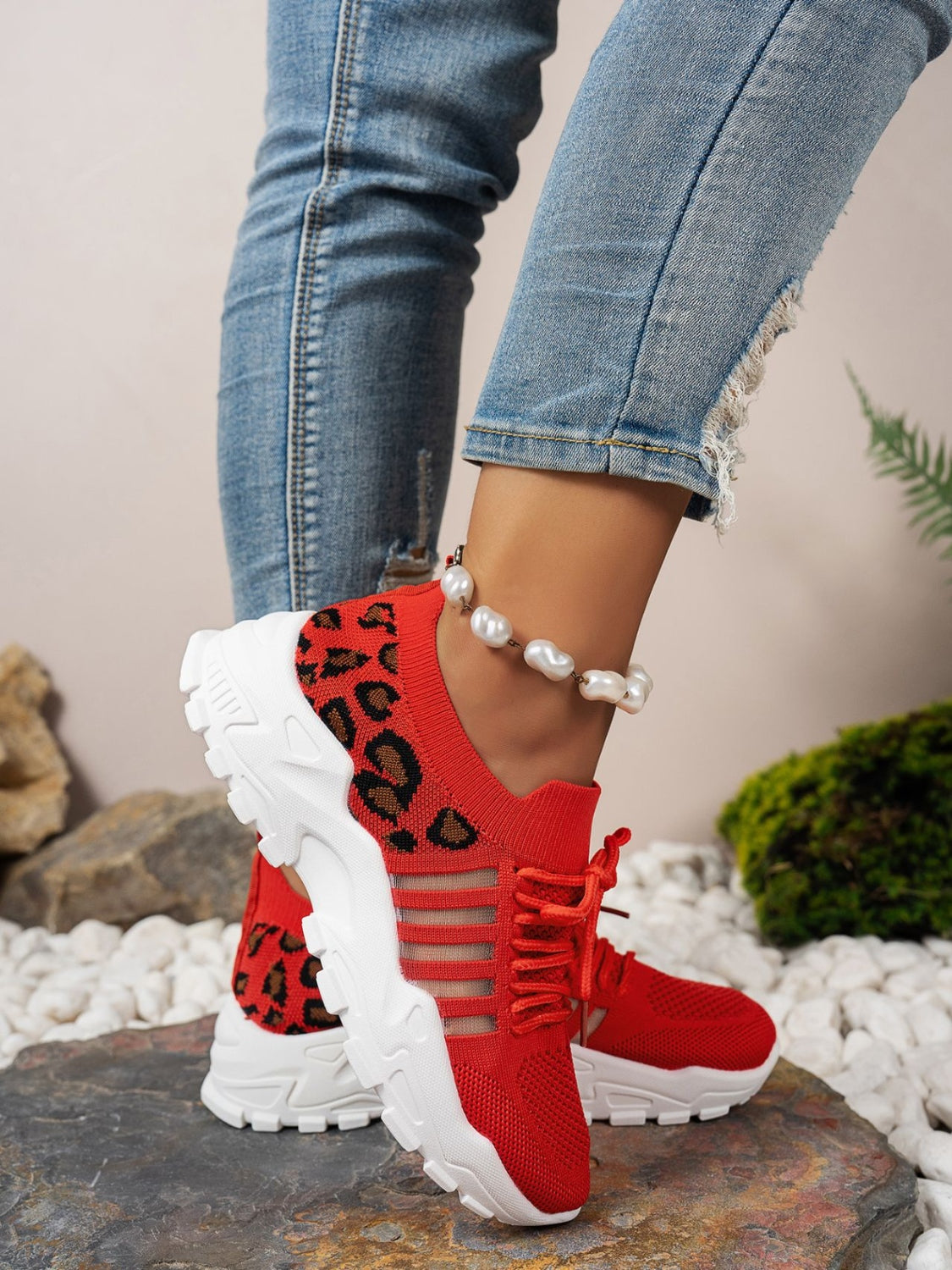 Cutout Leopard Lace Up