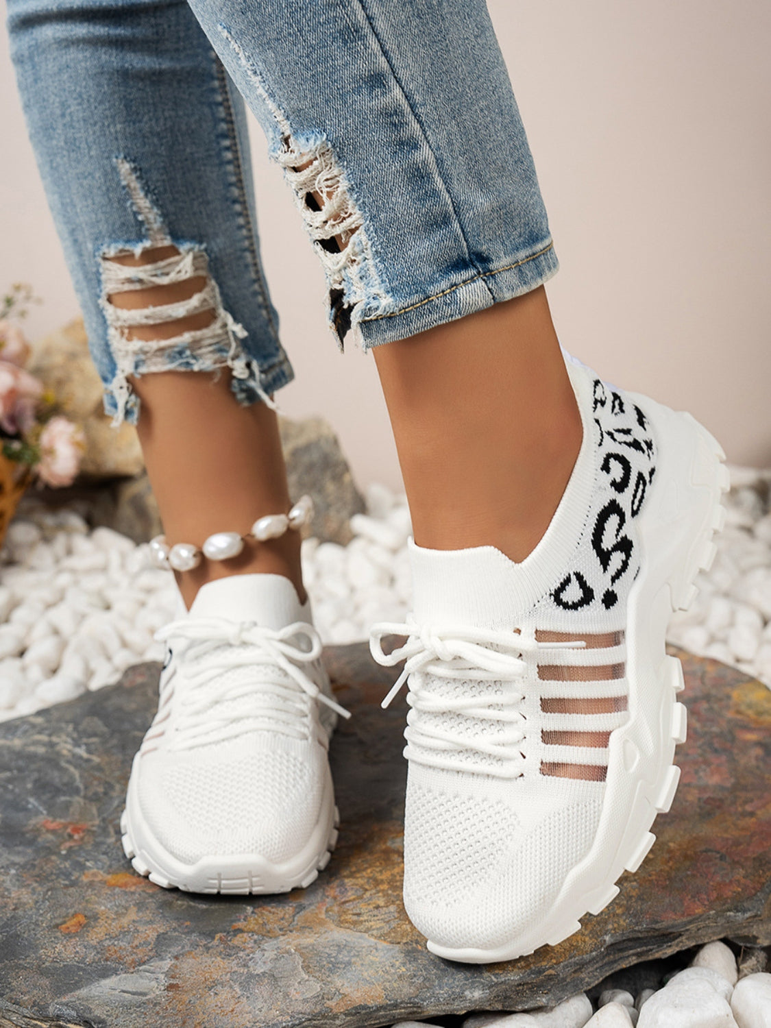 Cutout Leopard Lace Up