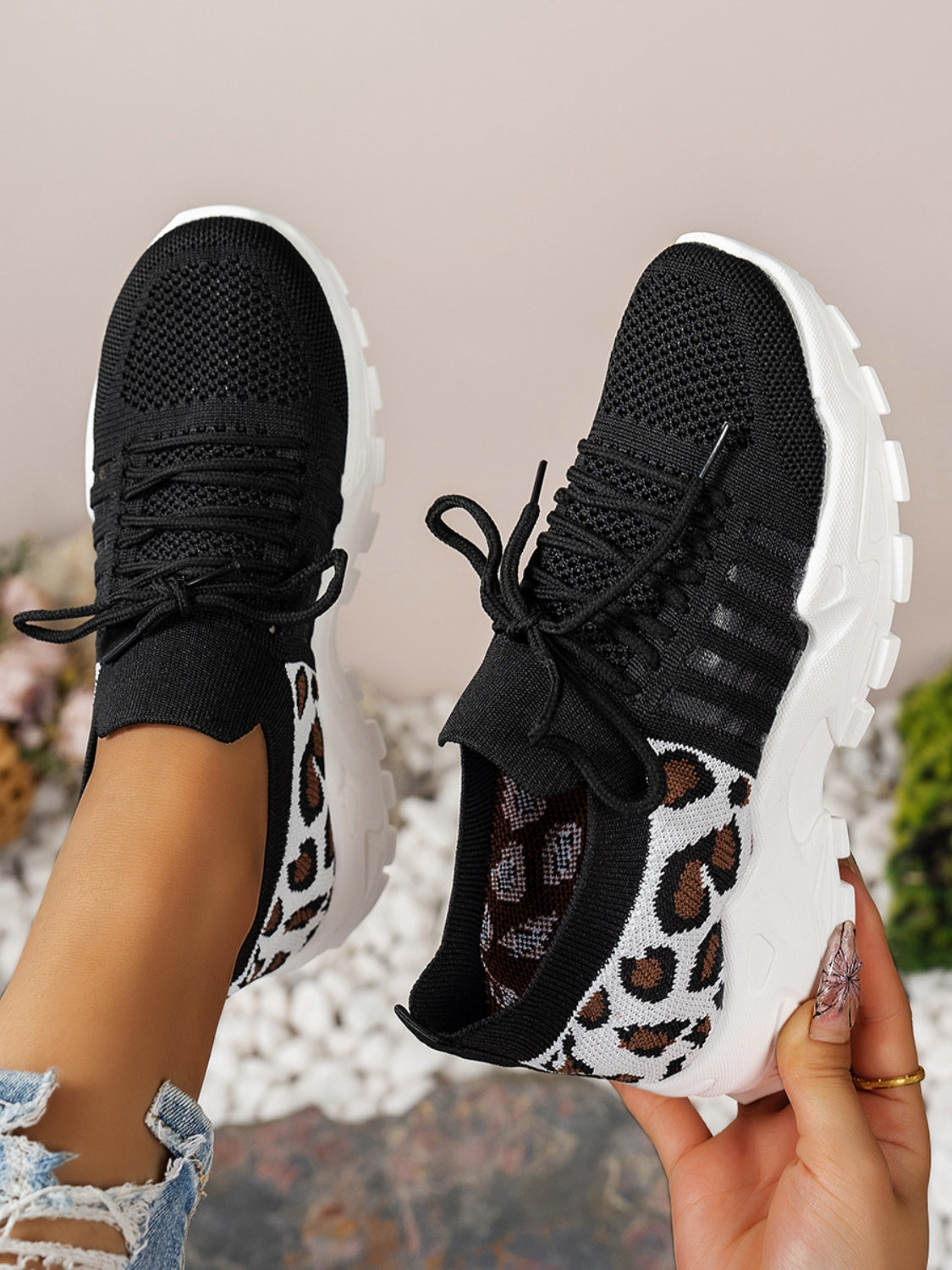 Cutout Leopard Lace Up