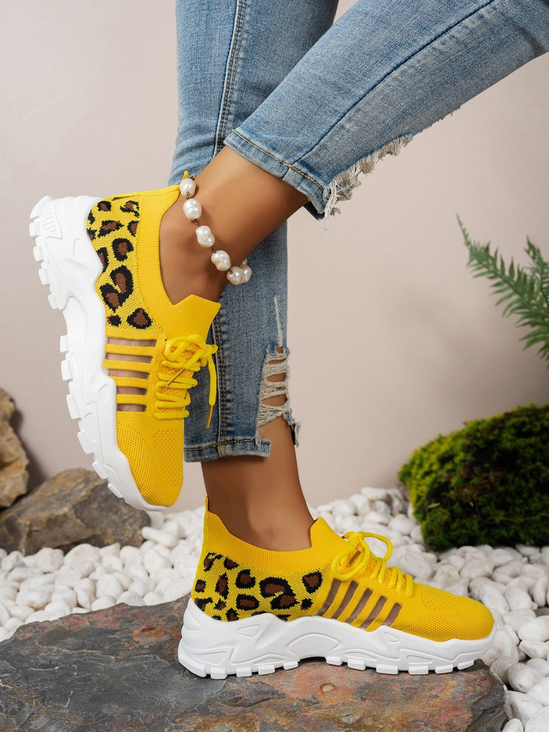 Cutout Leopard Lace Up
